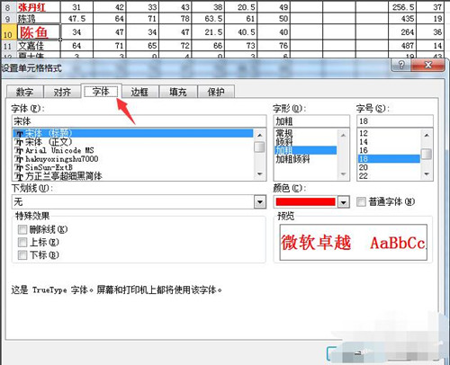 Excel电子表格字体设置