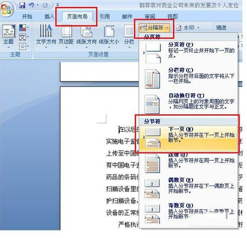 2007word从任意页开始设置页码