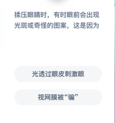 揉压眼睛时，有时眼前会出现光斑或奇怪的图案，这是因为 蚂蚁庄园2021年1月4日答案[多图]图片2